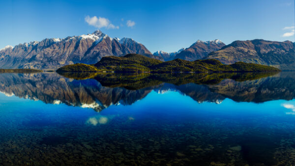 Wallpaper View, Desktop, Green, Covered, Mountains, Blue, Nature, Reflection, Snow, River, Mobile, Trees, Landscape, Under, Sky