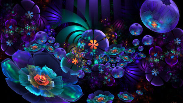 Wallpaper Desktop, Purple, Light, Fractal, Scale, Trippy, Flowers, Dark