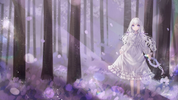 Wallpaper Eyes, Purple, Hair, Background, Light, Anime, Forest, White, Girl