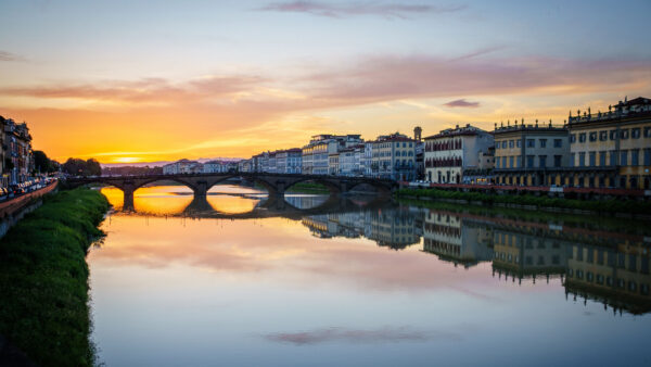 Wallpaper Background, Sunrise, Bridge, City, Buildings, Travel