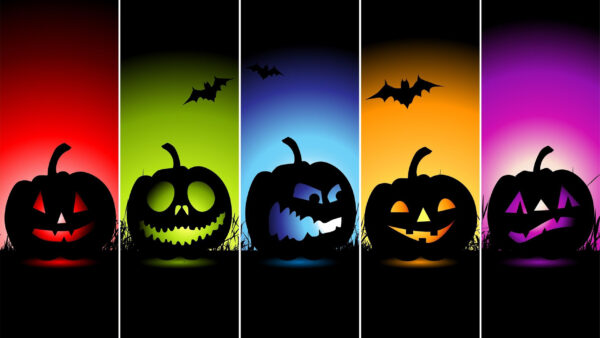 Wallpaper Halloween, Background, Cute, Colorful, Pumpkins, Bats
