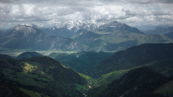 Wallpaper During, White, Daytime, Nature, Under, Mountains, Clouds, Green