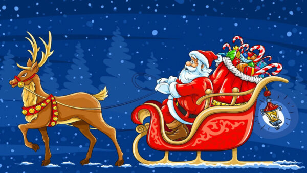 Wallpaper Santa, Background, Blue, With, Sled, Sky, Claus, Gifts