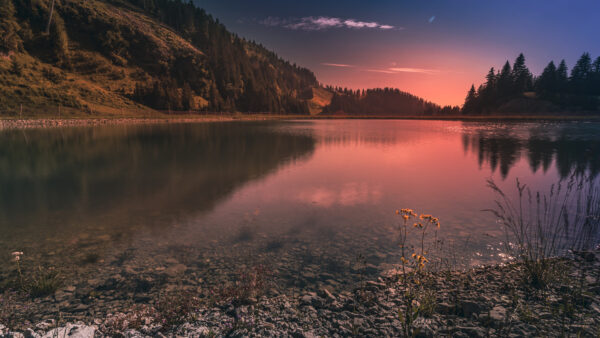 Wallpaper Mountains, Lake, Beautiful, View, Sunset, Reflection, Nature