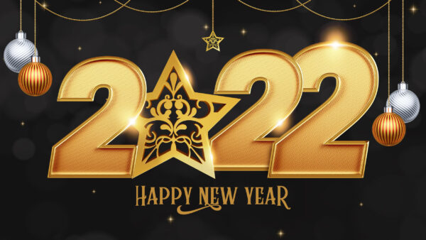 Wallpaper 2022, Ornaments, Happy, Stars, New, Golden, Year, Christmas, Decoration, Balls, Silver