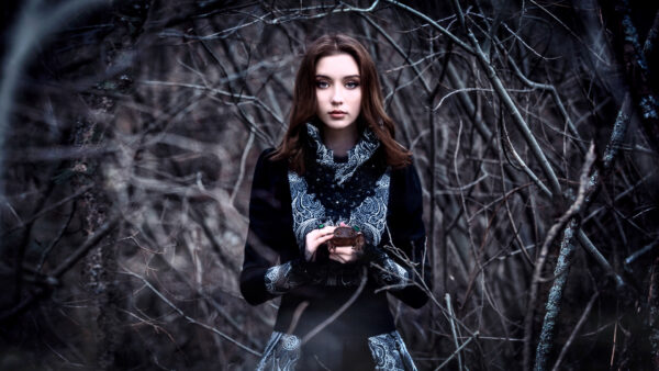 Wallpaper Wearing, Model, Girl, Blur, Dress, Standing, Black, Background, Girls