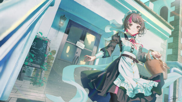 Wallpaper Girl, Building, Maid, Anime, Background