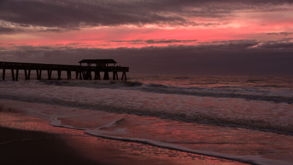 Wallpaper Pier, Coast, During, Ocean, Sunset, Sea, Nature, Bridge, Waves