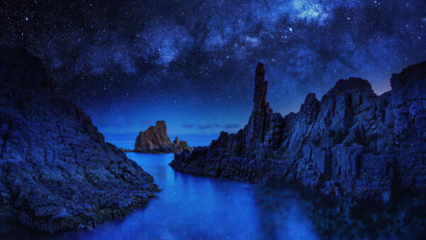 Wallpaper Desktop, Night, Ocean, Nature, Mobile, Rocks, Starry