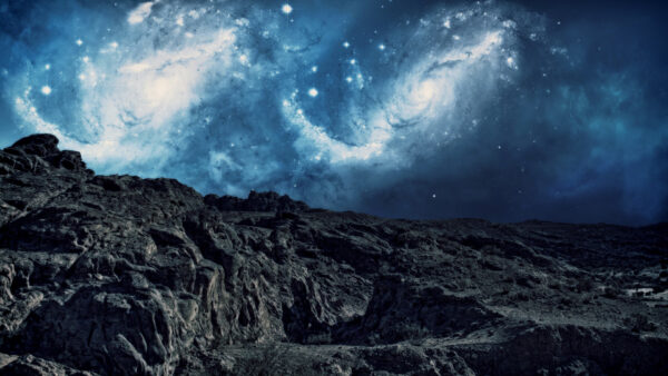 Wallpaper Luminous, Galaxies, Mountain, Rock, Galaxy, Under, Desktop