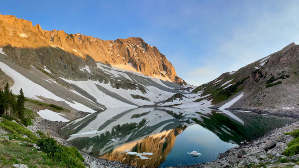Wallpaper Mountains, Snow, Blue, Green, Bushes, Desktop, Reflection, Trees, Covered, Under, Sky, Nature, Mobile, Lake