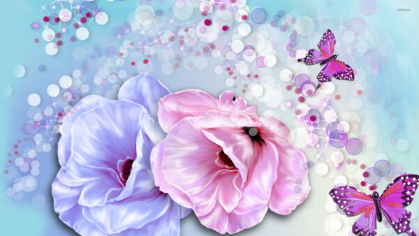Wallpaper With, Bokeh, Background, Butterfly, Flowers, Pink