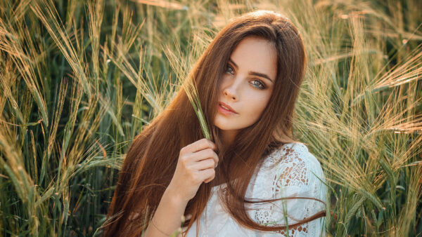 Wallpaper Paddy, Field, Wearing, Model, Black, Hair, Girls, Girl, White, Background, Dress, Long, Standing