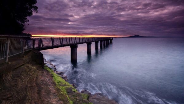 Wallpaper Above, Sky, Water, Nature, Under, Ocean, Black, Clouds, Rocks, Bridge, Body, Pier, Calm, Algae