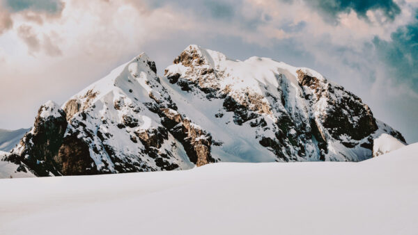 Wallpaper Snow, During, White, Mountain, Cloudy, Nature, Daytime, Covered, Scenery, Under, Sky