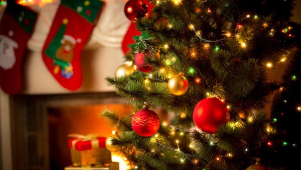 Wallpaper Christmas, Balls, Golden, Decoration, Tree, Lights, Red, Ornaments