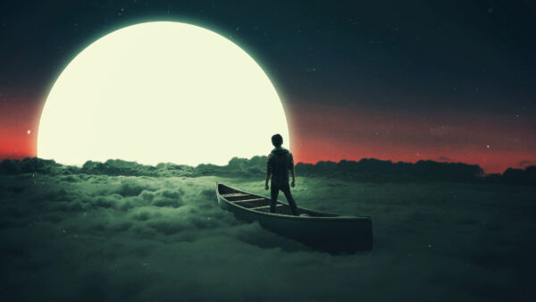 Wallpaper Dream, Boat, Moon, Flying