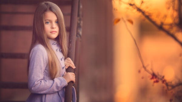 Wallpaper Cute, Beautiful, Wearing, Girl, Light, Little, Long, Hair, Dress, Purple