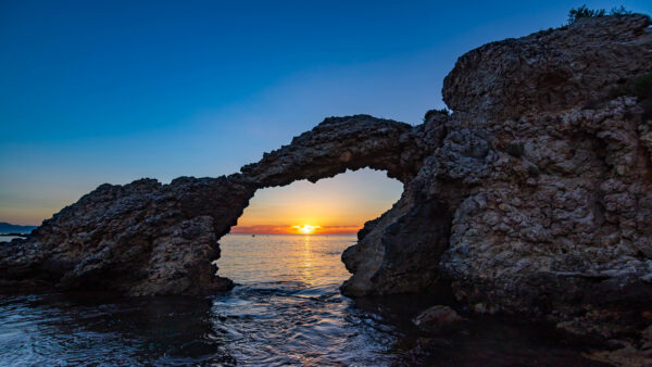 Wallpaper Sunrise, Blue, Nature, Arch, Sky, Ocean, Rocks