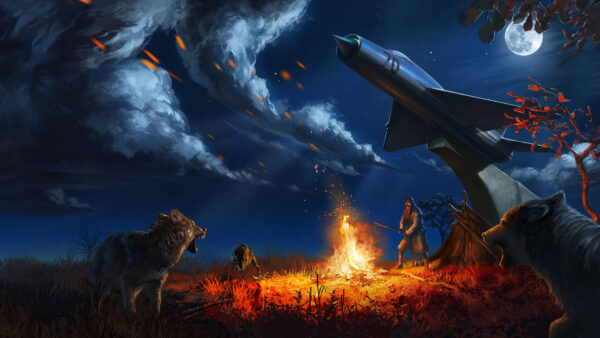 Wallpaper Camping, Wolf, Post, Bonfire, Fire, Atom, RPG, Apocalyptic
