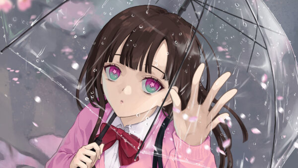 Wallpaper Eyes, Pink, Glance, Umbrella, Dress, Anime, Girl