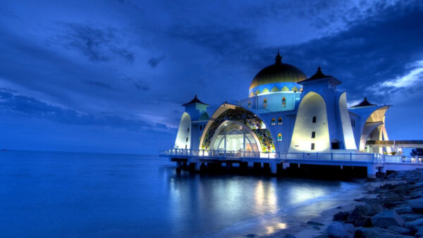 Wallpaper Ocean, Blue, Ramzan, Under, Mosque, Sky, Near