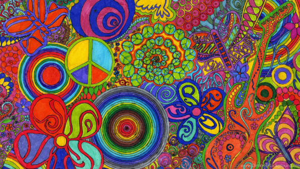 Wallpaper Colorful, Circle, Hippie, Flowers, Butterflies