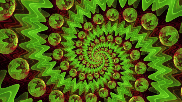 Wallpaper Red, Desktop, Abstraction, Mobile, Green, Spiral, Zigzags, Circles, Abstract