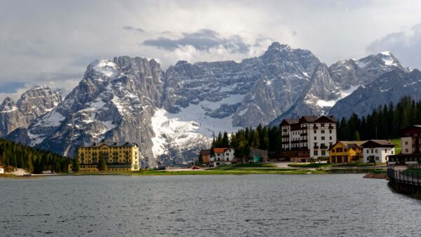 Wallpaper Sky, Landscape, Mobile, Nature, Buildings, Snow, Desktop, Mountains, Rock, With, View, Trees, Background, Houses