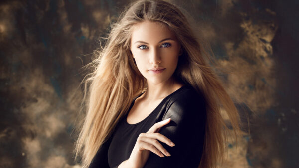 Wallpaper Model, Blue, Standing, Dress, Background, With, Blonde, Black, Girls, Girl, Wearing, Eyes, Blur