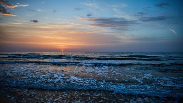 Wallpaper Cloudy, During, Sea, Blue, Waves, Under, Nature, Sky, Sunset