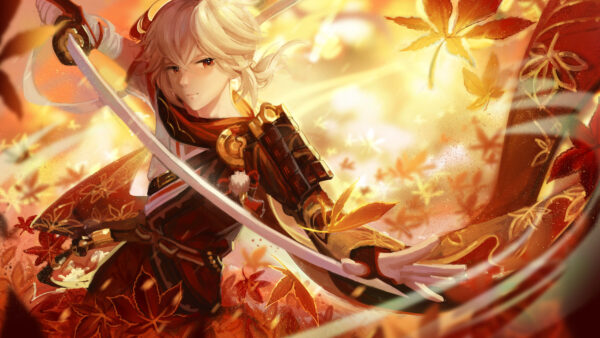Wallpaper Background, Leaves, Kazuha, Dry, Impact, Genshin, Sword