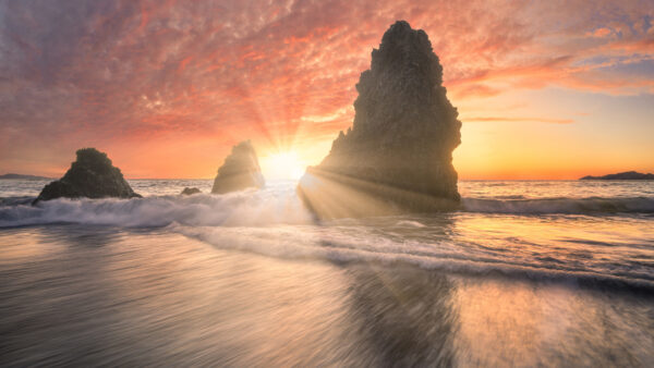 Wallpaper Ocean, Desktop, With, During, Horizon, Sunrise, Nature, Mobile, Rock