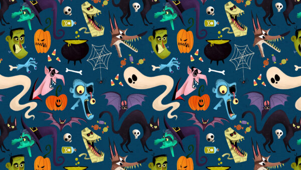 Wallpaper Spider, Black, Halloween, Ghost, Pumpkins, Cats, Net, Cute