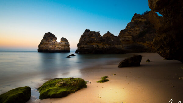 Wallpaper Green, Rocks, Under, Water, Sand, Nature, Stones, Mobile, Sky, Algae, Covered, Beach, Ocean, Blue, Desktop