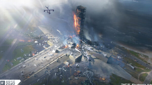 Wallpaper View, Aerial, Vehicles, Fire, Road, Bridge, Battlefield, 2042