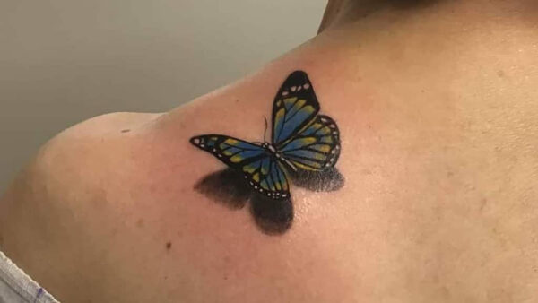 Wallpaper Tattoo, Yellow, Black, Blue, Shoulder, Butterfly, Women, For