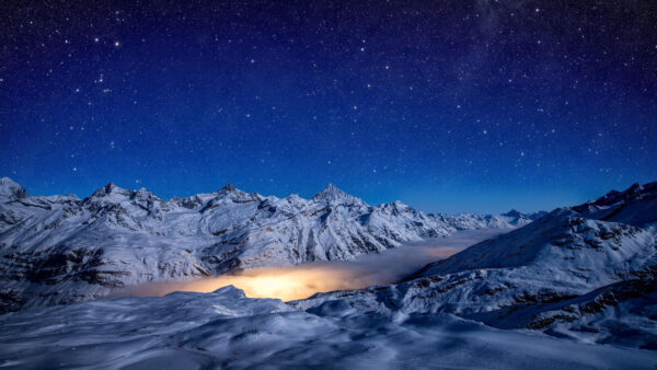 Wallpaper Landscape, Starry, Mountains, Night, Nature, Snow, Mobile, Covered, Desktop