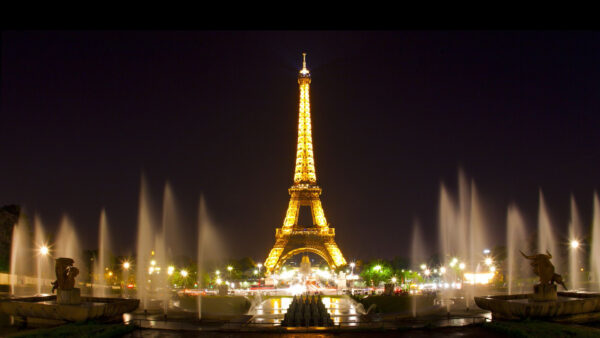 Wallpaper Travel, During, Time, Water, With, Night, Yellow, Fountain, Tower, And, Black, Background, Eiffel, Paris, Sky, Lights