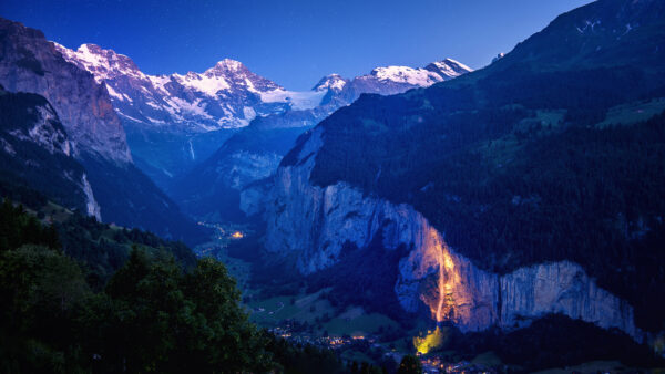 Wallpaper Mobile, Nighttime, During, Sky, Travel, Starry, Blue, Landscape, Under, Switzerland, Desktop, Mountains