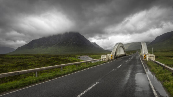 Wallpaper Landscape, Travel, Mountain, Foggy, Road, Between, Desktop, Scotland