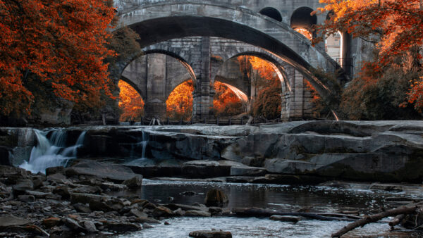 Wallpaper Rocks, Lake, Stream, Desktop, Autumn, Bridge, Stones, Trees, Mobile, Water