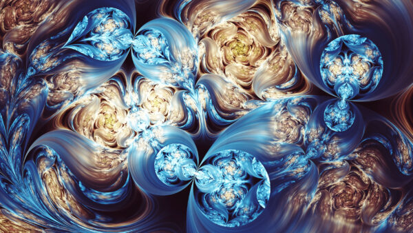 Wallpaper Fractal, Blue, Abstraction, Shapes, Gold, Abstract