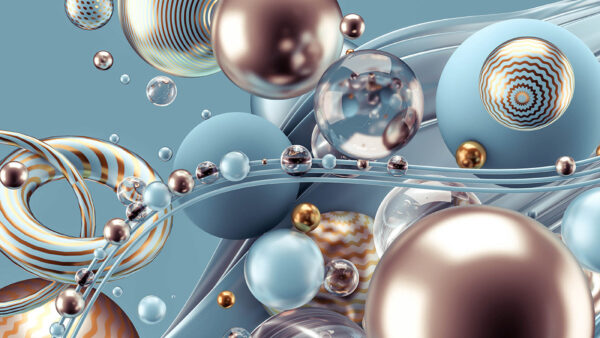 Wallpaper Bubbles, Abstraction, Blue, Rings, Golden, Abstract, Brown, Balls