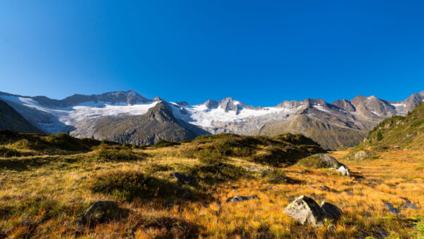 Wallpaper Background, Stones, Mountains, Green, Covered, Nature, Snow, Rocks, Mobile, Blue, Desktop, Field, Grass, View, Sky, Landscape