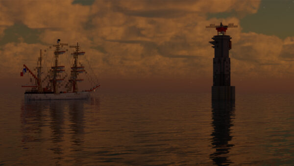 Wallpaper Sea, Lighthouse, Ship, Minecraft