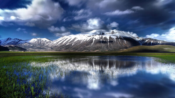 Wallpaper View, Water, Sky, Under, Clouds, Blue, Mountain, Nature, White, Landscape, Snow, Reflection, Capped