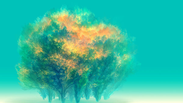 Wallpaper Colorful, Sky, Tree, Leaves, Blue, Background, Anime