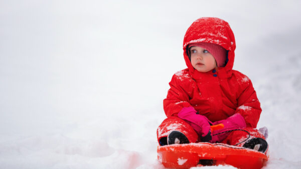 Wallpaper White, Wearing, Cute, Snow, Cap, Dress, Toddler, Red, Child, Sitting, Background, And, Woolen, Knitted