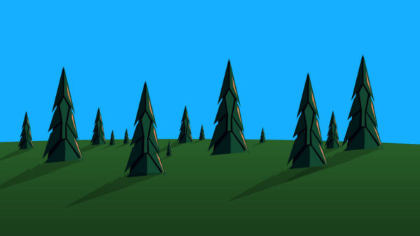Wallpaper Trees, Minimalism, Sky, Green, Pines, Blue, Background, Vector